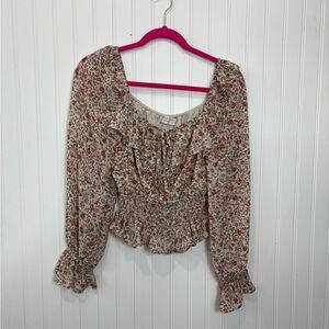 Dress Forum ditzy Floral ruffle Cottagecore Smocked puff sleeve Blouse